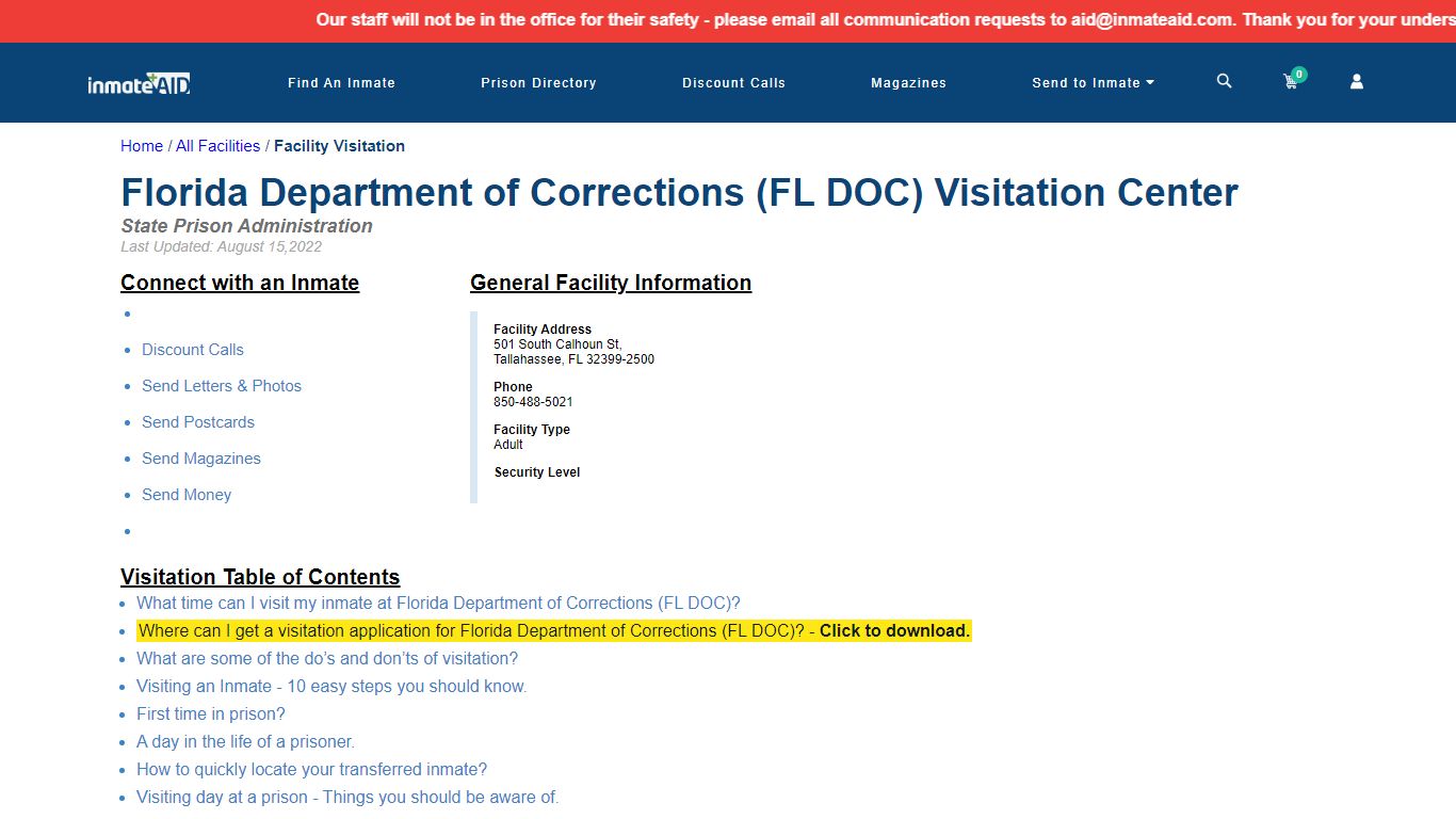 Florida Department of Corrections (FL DOC) - InmateAid